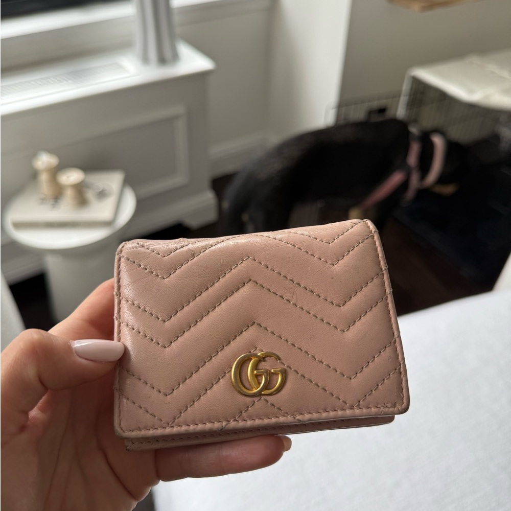 Gucci Pink Quilted Wallet with Gold GG Logo